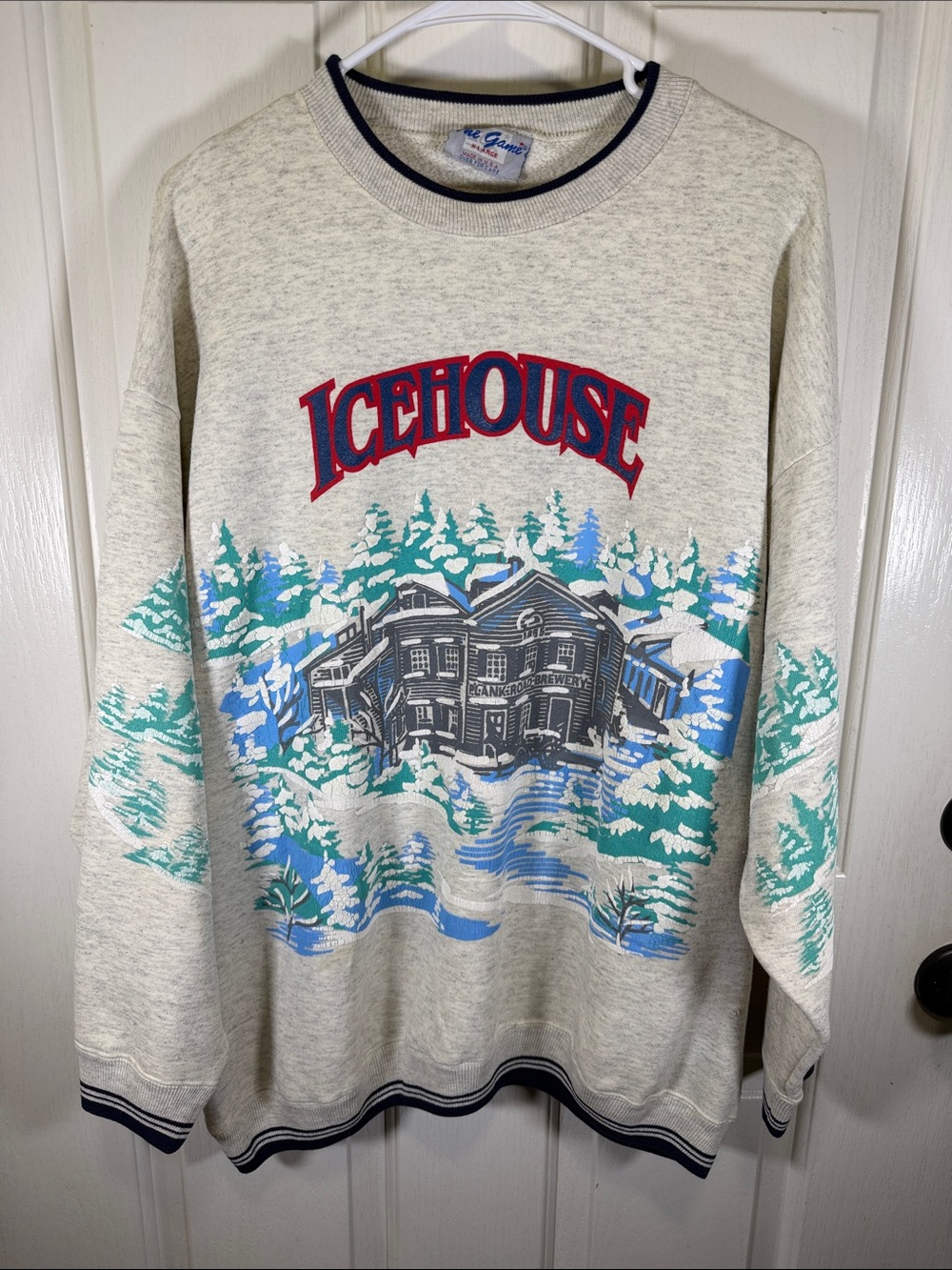 The Game Icehouse Crewneck Sweatshirt- Light Gray with Blue & Teal Accents
